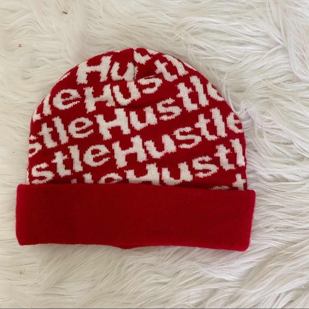 Bailey Apparel red Hustle print knit beanie - Picture 2 of 3